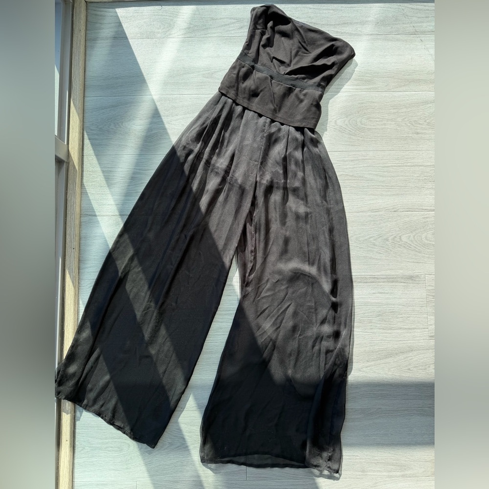 bebe Strapless Wide-Leg Black Jumpsuit